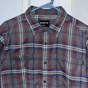 KAVU vintage Tartan Check Plaid pocket LS Trail Hiking Camping Shirt Jacket M